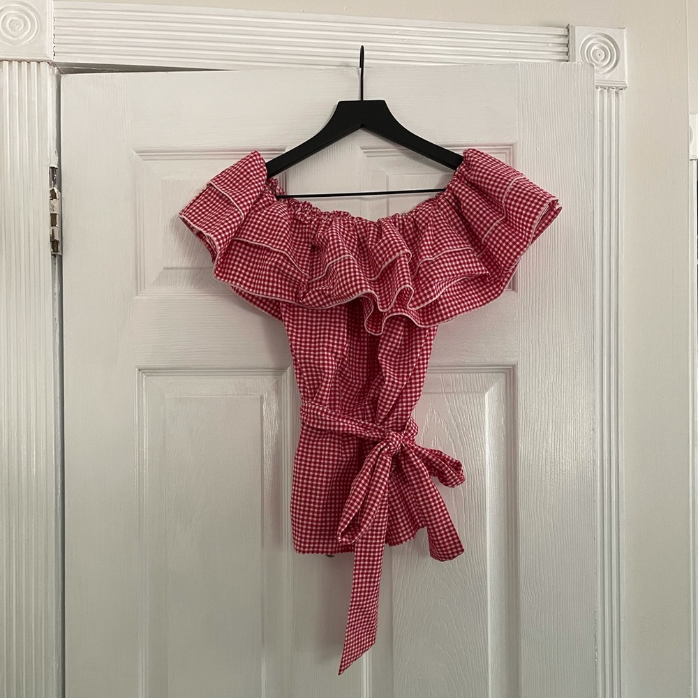 Red gingham off shoulder top
